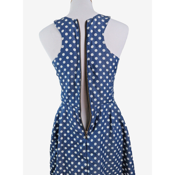 Fairground Size L Polka Dot Fit & Flare Dress Geometric Sequin Blue - Picture 8 of 10